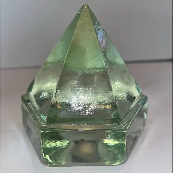 19th Century Art Glass HeavyWeight Green Pyramid Sculpture.